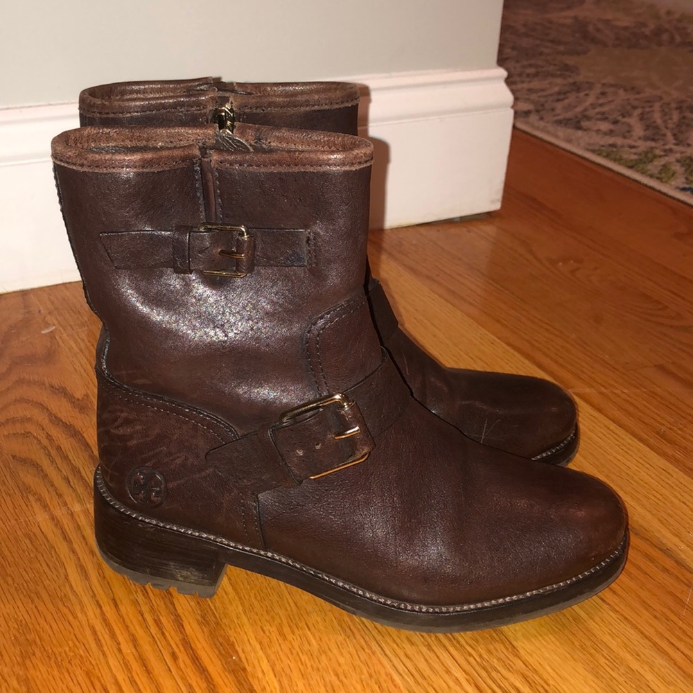 Tory Burch short brown leather boots